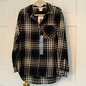 Tunic length flannel shirt